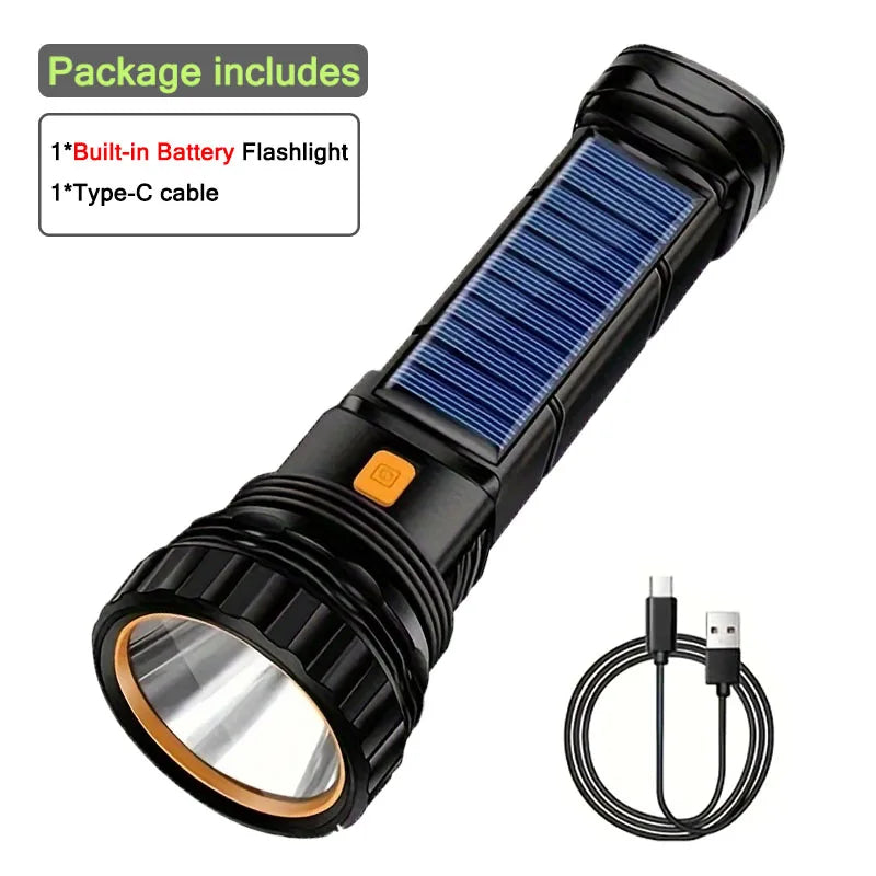 High Power LED Flashlight Solar And USB Rechargeable Powerful Tactical Torch Super Long Range Lamp Outdoor Camping