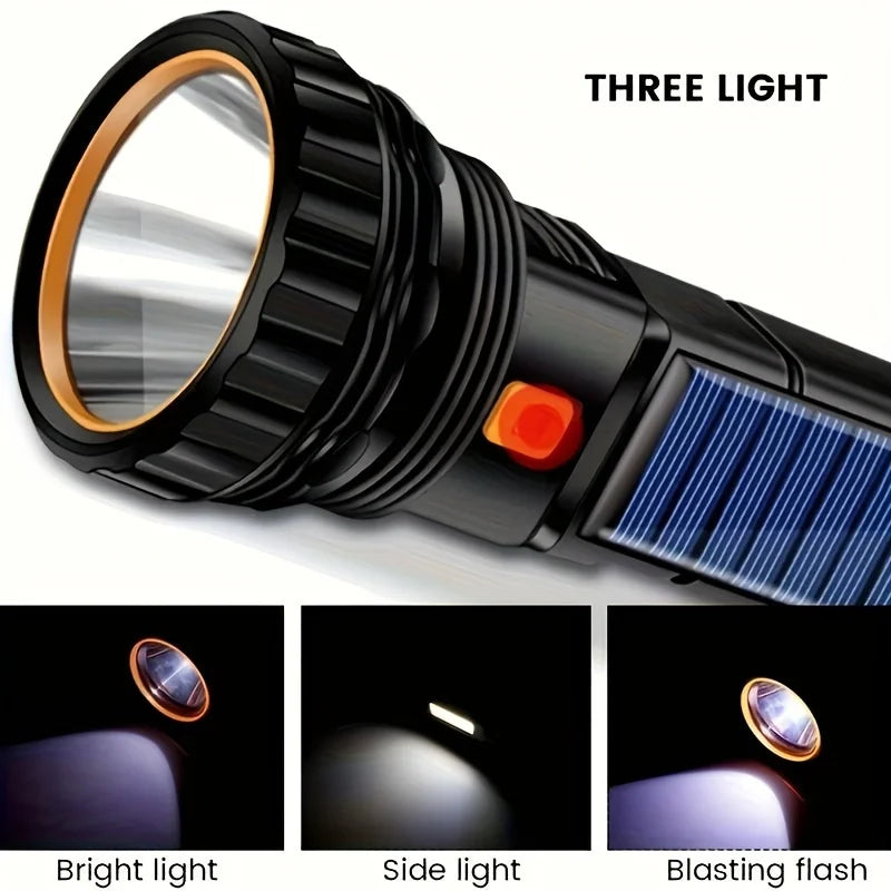 High Power LED Flashlight Solar And USB Rechargeable Powerful Tactical Torch Super Long Range Lamp Outdoor Camping
